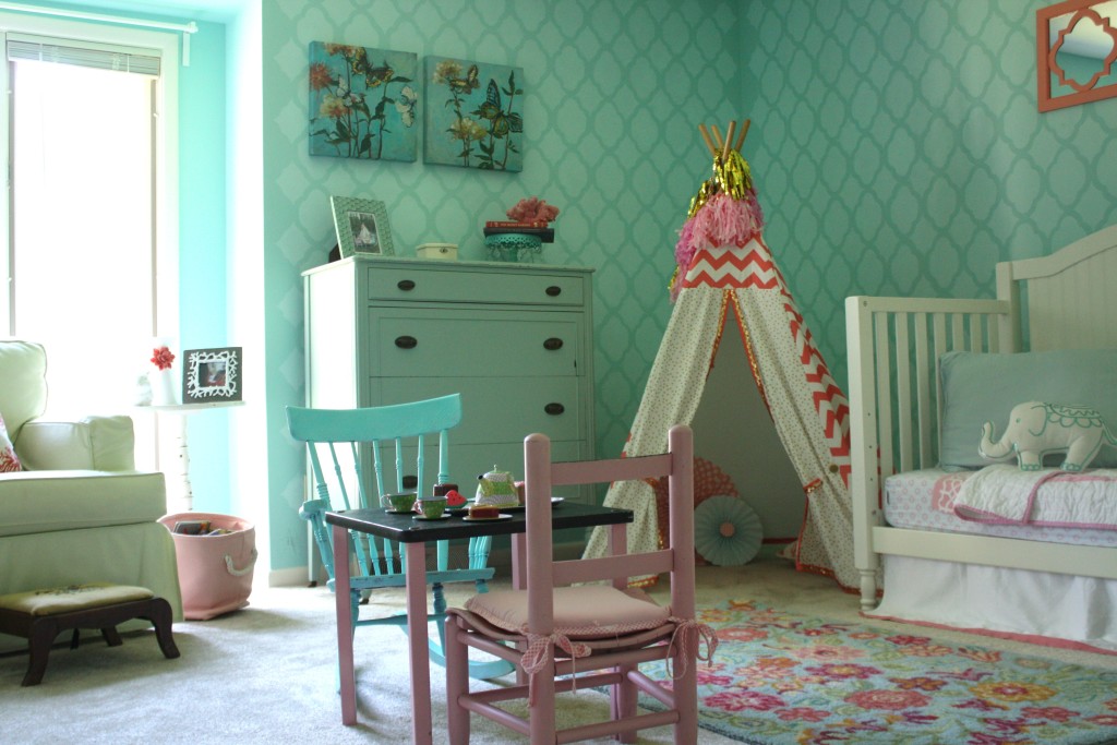 Coral and Robin's Egg Blue Big Girl Room || Sarah Sofia Productions