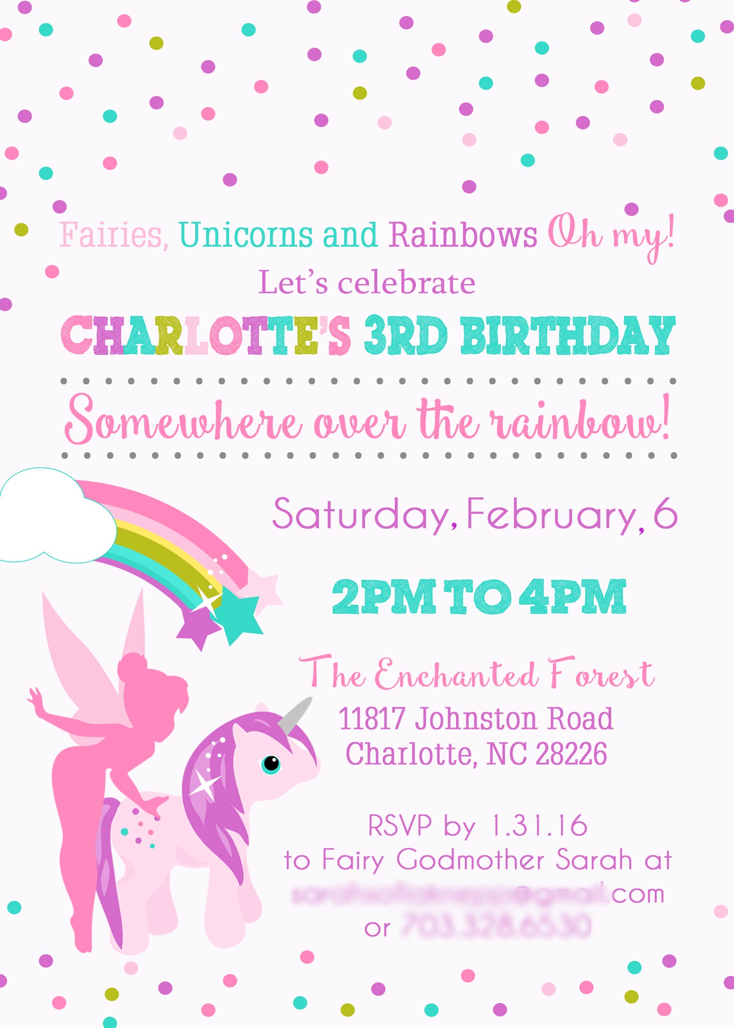 Fairies Unicorns and Rainbows Party Inspiration: Invitation Sarah Sofia Productions