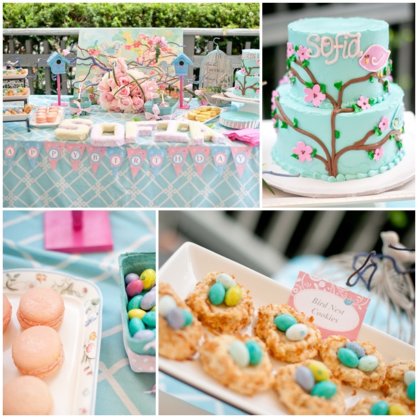 Cherry Blossom and Birds Themed Party Using Bird Nest Cookies via Sarah Sofia Productions